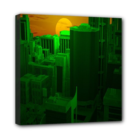 Green Building City Night Mini Canvas 8  X 8  by Nexatart