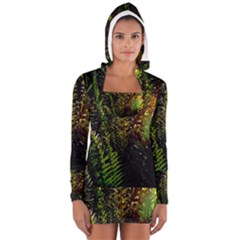 Green Leaves Psychedelic Paint Women s Long Sleeve Hooded T-shirt by Nexatart