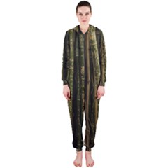 Green And Brown Bamboo Trees Hooded Jumpsuit (Ladies) 