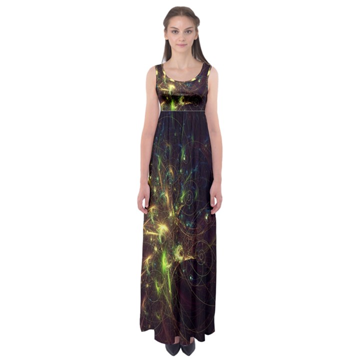 Fractal Flame Light Energy Empire Waist Maxi Dress