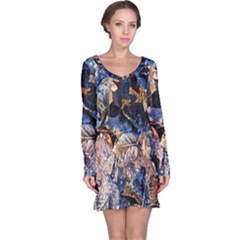 Frost Leaves Winter Park Morning Long Sleeve Nightdress by Nexatart