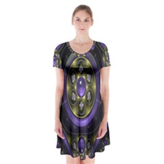 Fractal Sparkling Purple Abstract Short Sleeve V-neck Flare Dress