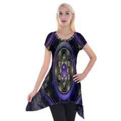 Fractal Sparkling Purple Abstract Short Sleeve Side Drop Tunic by Nexatart