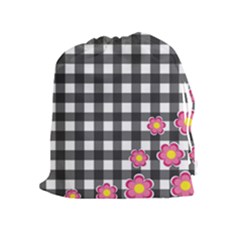 Floral Plaid Pattern Drawstring Pouches (extra Large) by Valentinaart