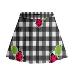 Ladybugs Plaid Pattern Mini Flare Skirt by Valentinaart