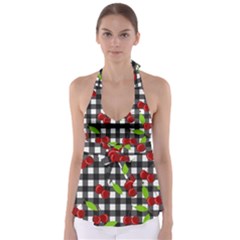 Cherries plaid pattern  Babydoll Tankini Top