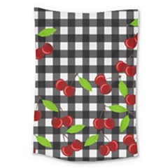 Cherries plaid pattern  Large Tapestry