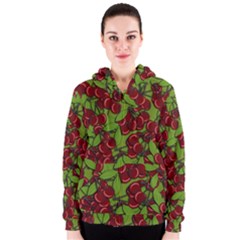 Cherry Jammy Pattern Women s Zipper Hoodie by Valentinaart