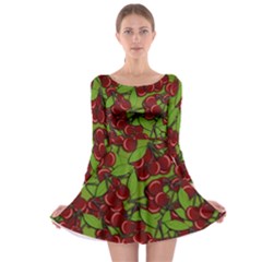 Cherry Jammy Pattern Long Sleeve Skater Dress by Valentinaart