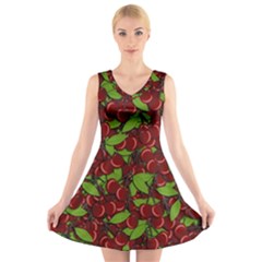 Cherry pattern V-Neck Sleeveless Skater Dress