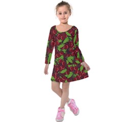 Cherry pattern Kids  Long Sleeve Velvet Dress