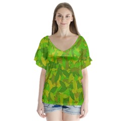 Green Autumn Flutter Sleeve Top by Valentinaart