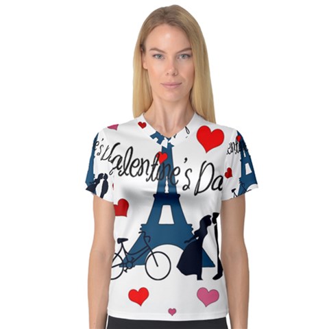 Valentine s Day - Paris Women s V-neck Sport Mesh Tee by Valentinaart