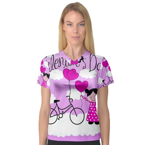 Pink Daydream  Women s V-neck Sport Mesh Tee by Valentinaart