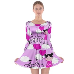 Pink Daydream  Long Sleeve Skater Dress by Valentinaart