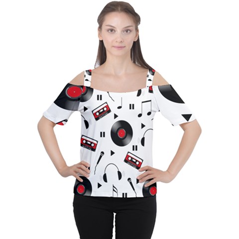 Music Pattern Women s Cutout Shoulder Tee by Valentinaart