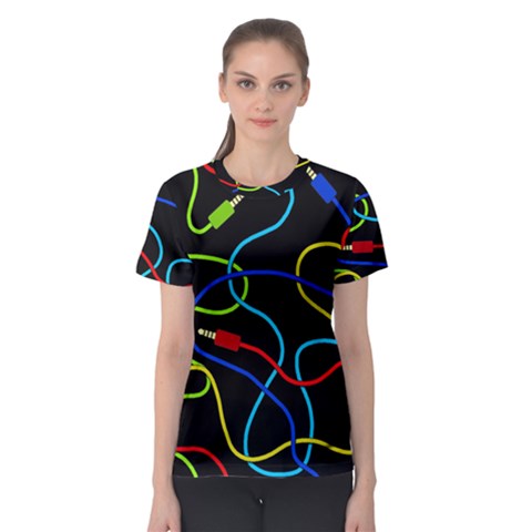 Audio Cables  Women s Sport Mesh Tee by Valentinaart