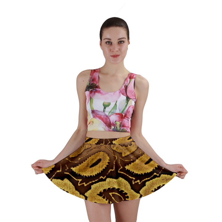 Golden Patterned Paper Mini Skirt