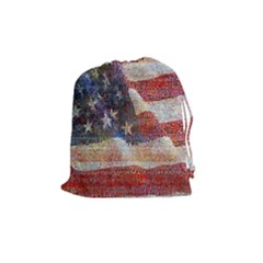 Grunge United State Of Art Flag Drawstring Pouches (Medium) 