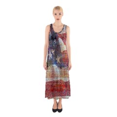 Grunge United State Of Art Flag Sleeveless Maxi Dress