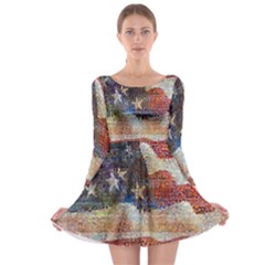 Grunge United State Of Art Flag Long Sleeve Skater Dress