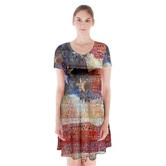 Grunge United State Of Art Flag Short Sleeve V-neck Flare Dress