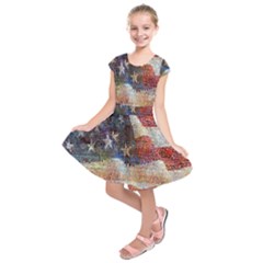 Grunge United State Of Art Flag Kids  Short Sleeve Dress