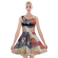 Grunge United State Of Art Flag Velvet Skater Dress