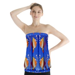 Illustration Fish Pattern Strapless Top