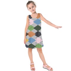 Leather Colorful Diamond Design Kids  Sleeveless Dress