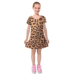 Leopard Print Animal Print Backdrop Kids  Short Sleeve Velvet Dress by Nexatart