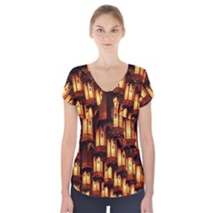 Light Art Pattern Lamp Short Sleeve Front Detail Top by Nexatart