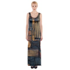 Letters Wooden Old Artwork Vintage Maxi Thigh Split Dress