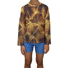 Leaves Autumn Texture Brown Kids  Long Sleeve Swimwear by Nexatart