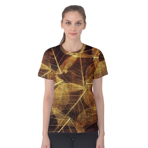 Leaves Autumn Texture Brown Women s Cotton Tee by Nexatart