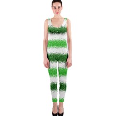Metallic Green Glitter Stripes Onepiece Catsuit by Nexatart