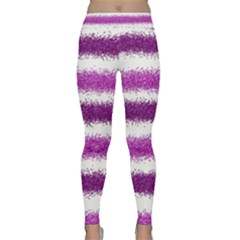 Metallic Pink Glitter Stripes Classic Yoga Leggings by Nexatart