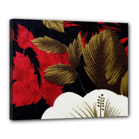 Paradis Tropical Fabric Background In Red And White Flora Canvas 20  X 16 