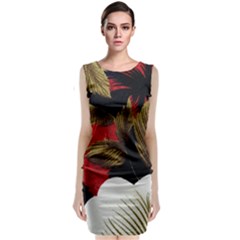 Paradis Tropical Fabric Background In Red And White Flora Classic Sleeveless Midi Dress