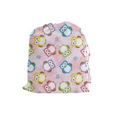 Owl Bird Cute Pattern Drawstring Pouches (large)  by Nexatart