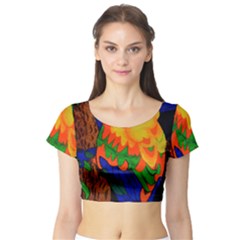 Parakeet Colorful Bird Animal Short Sleeve Crop Top (tight Fit) by Nexatart