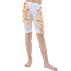 Orange Swirls Kids  Mid Length Swim Shorts