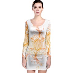 Orange Swirls Long Sleeve Bodycon Dress