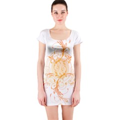 Orange Swirls Short Sleeve Bodycon Dress