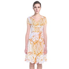 Orange Swirls Short Sleeve Front Wrap Dress