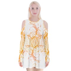 Orange Swirls Velvet Long Sleeve Shoulder Cutout Dress