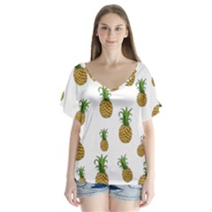 Pineapples Pattern Flutter Sleeve Top by Valentinaart
