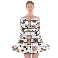 Donuts And Coffee Pattern Long Sleeve Skater Dress by Valentinaart