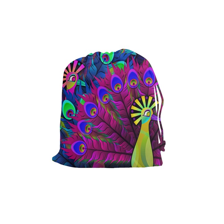 Peacock Abstract Digital Art Drawstring Pouches (Medium) 