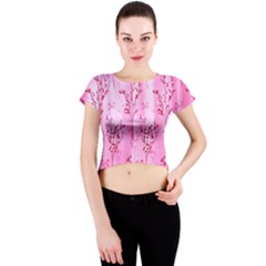 Pink Curtains Background Crew Neck Crop Top